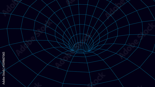 Futuristic abstract frame wormhole. 3D portal hole grid background. For website and banner design. Big data visualization. Vector illustration.