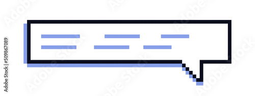 Pixel speech bubble. Cloud with square corners and text. Badge or icon for website, sticker for social networks. Old style graphic elements, notification and alert. Cartoon flat vector illustration
