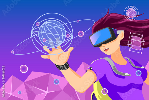 Metaverse Digital Virtual Reality Cyber World Vector Illustration