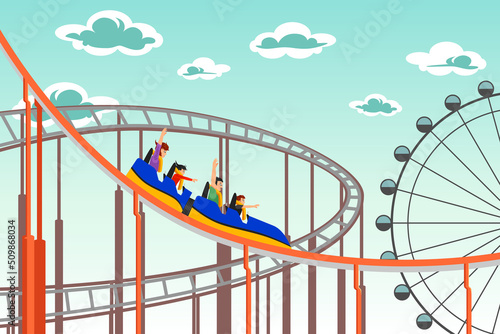 People riding roller coaster vector illustration