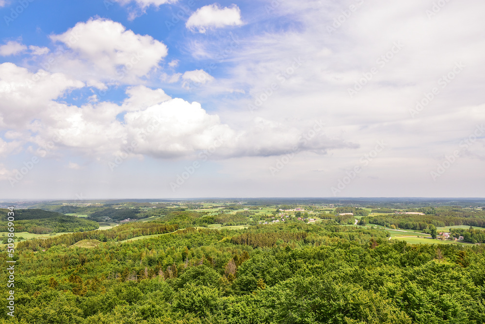 beautiful panoramic view from the observation tower in Wierzyca, Kashubia, Poland