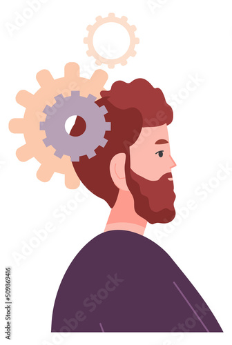 Problem solving thinking process. Human head with gears