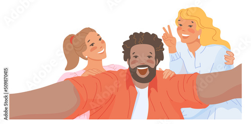 Happy friends making selfie. People having fun together