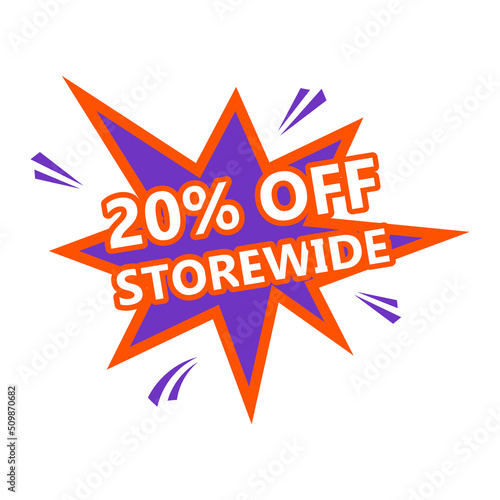 Written 20 percent OFF STOREWIDE, promo element