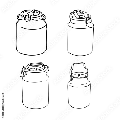 Milk can vector sketch. Hand drawn traditional dairy graphic with metal jar with milk for diet, eco and healthy vintage designs