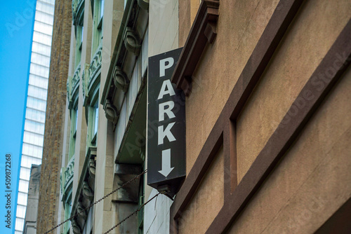 Photography City Parking sign for parking garage