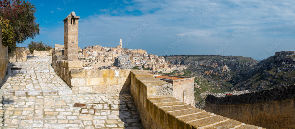Matera - The pamrama of cityscape  of the old town and valley.