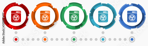 Dryer machine, laundry concept vector icon set, flat design pointers, infographic template