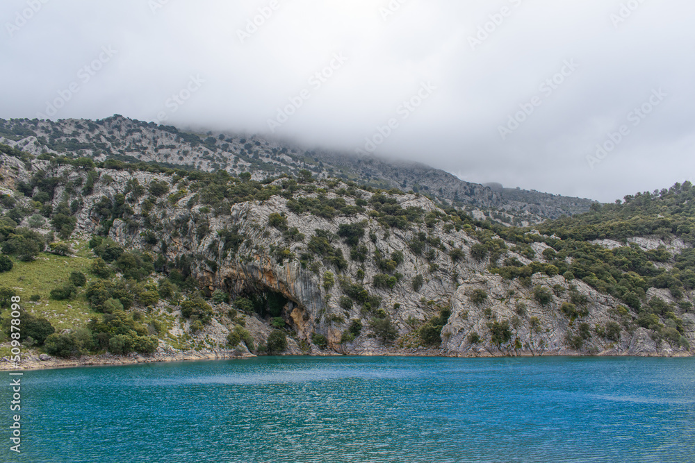 Landscape of water reservoir Gorg Blau in Mallorca, Balearic Islands, Spain