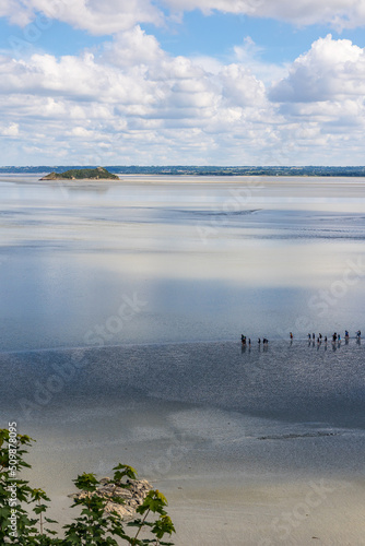 Ile de Tombelaine dans la baie du Mont Saint-Michel à marée basse photo