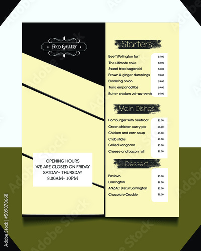 Attractive Food restaurent Flyer Template, menu card, magazine cover, brochure,Poster design layout background vector template in A4 size,- Vector
