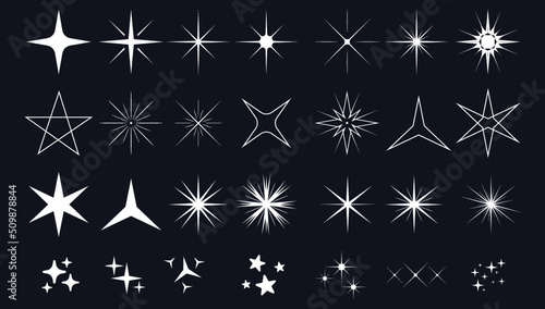 Set de vectores de estrellas y destellos elegantes y minimalistas luces vectoriales iconos photo