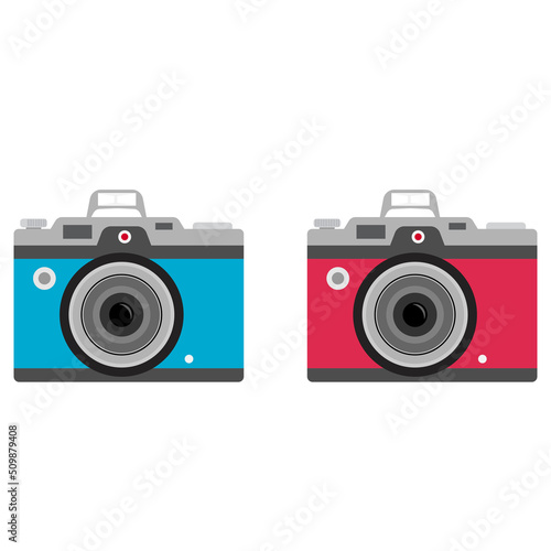 Photo camera icon isolated on white background, photocamera pictogram, red camera flat modern design in outline linear thin line style, photo camera image jpeg illustration jpg image 