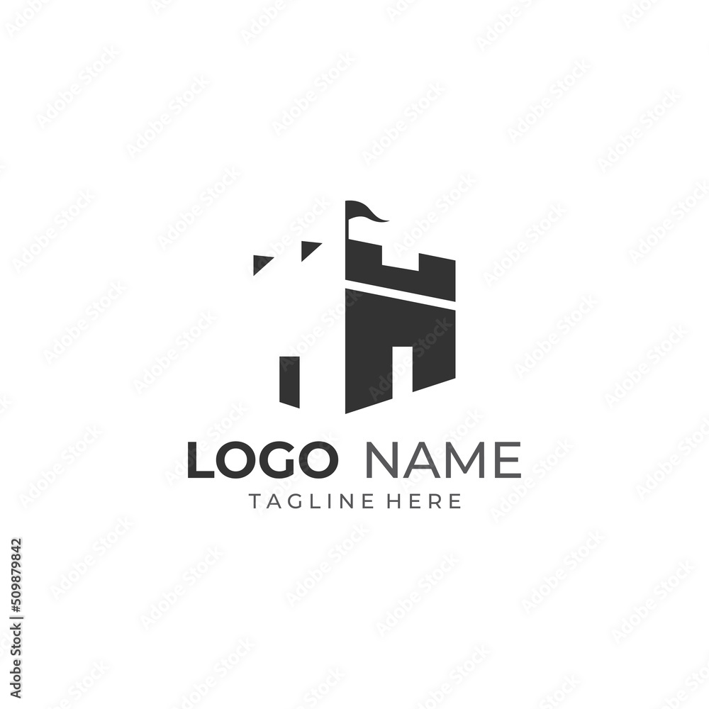 Castle logo silhouette, castle logo with shield combination design vector illustration template. Castle logo silhouette, castle logo with shield combination design vector illustration template.