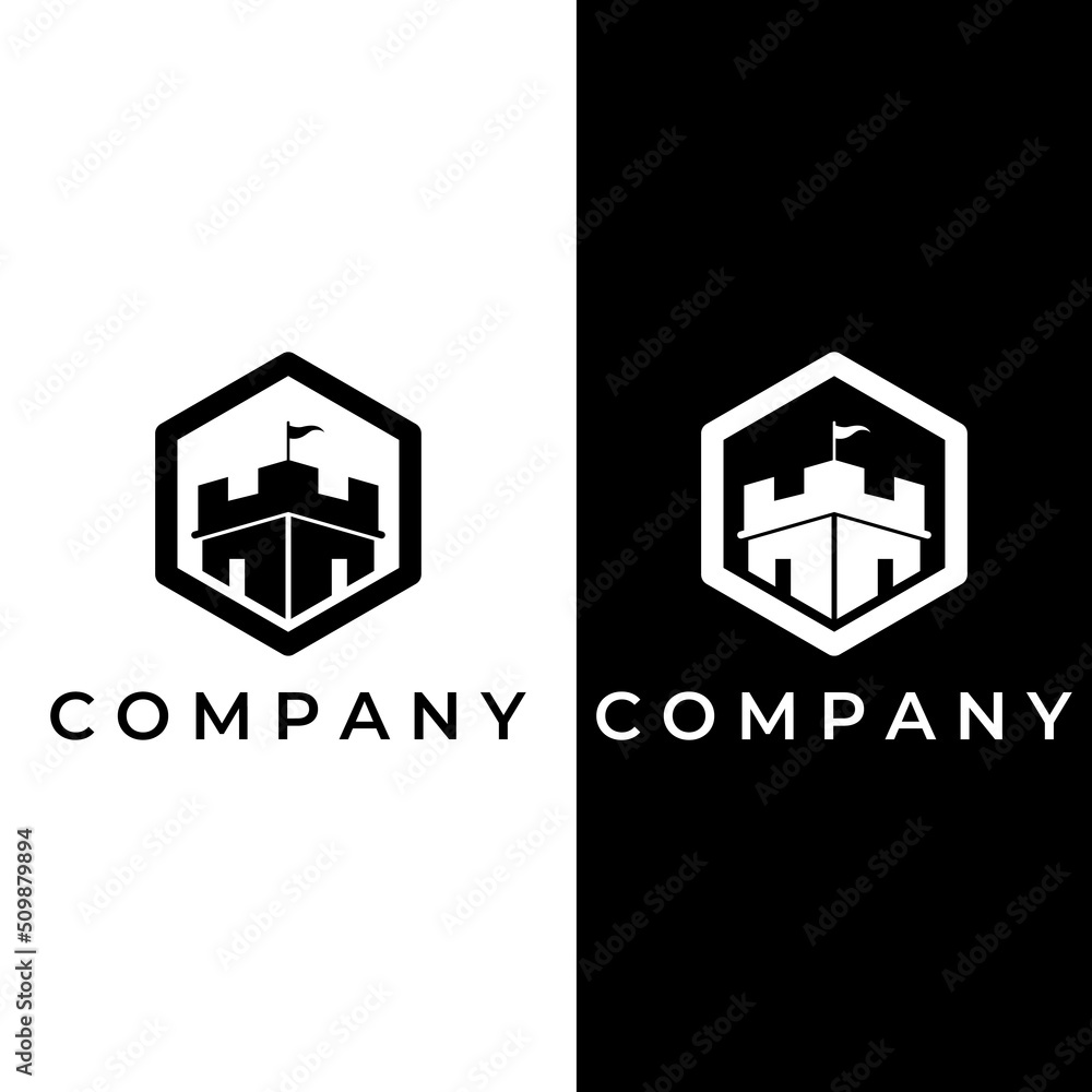 Castle logo silhouette, castle logo with shield combination design ...