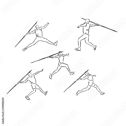 Javelin-throwing athlete, sportsman vector sketch, line, geometric