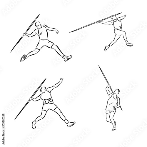 Javelin-throwing athlete, sportsman vector sketch, line, geometric