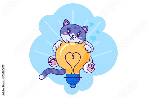 Creative cat cute animal holding light bulb vector