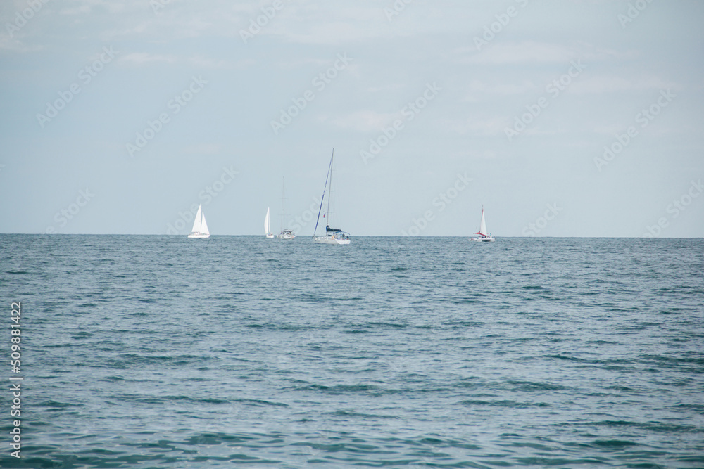 Fototapeta premium Ship at sea. Yacht in the sea. Recreation on the water