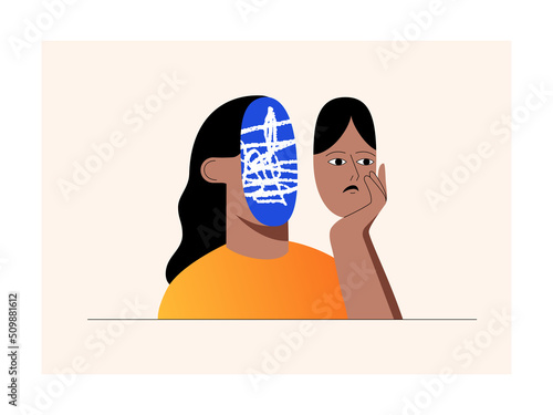 Anxiety disorder concept. Disorder in women who experience stress and nervousness. The girl is experiencing mental chaos. The woman suffers from a brain disorder and experiences emotional instability.