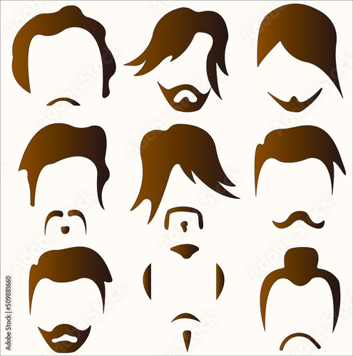 Set of men's hairstyles and mustaches in light brown color