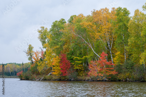 Fall colors along a northern Wisconsin lake shorline in Sawyer county