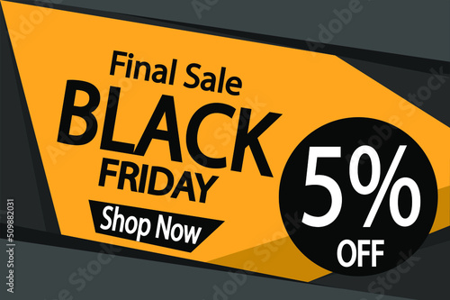 5% off black friday. Banner 5% discount para promoção final in black.