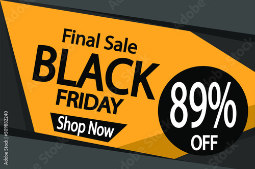 89% off black friday. Banner 89% discount para promoção final in black.