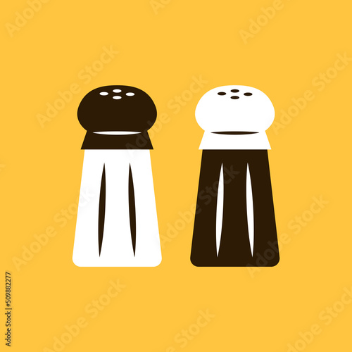 Salt and pepper vectors. Salt and pepper bottles. Pair of transparent glass shaker icon.