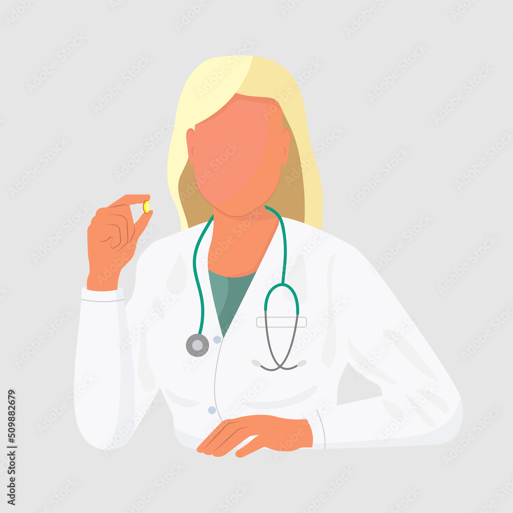 Vector of medicine icons doctor. Image of a doctor woman with a stethoscope. Illustration of a Medic doctor avatar in a flat style. 