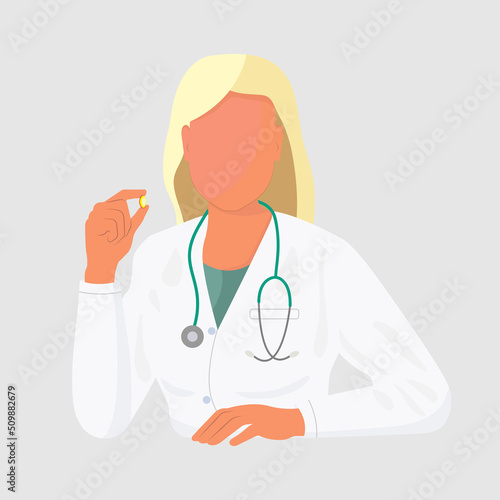Vector of medicine icons doctor. Image of a doctor woman with a stethoscope. Illustration of a Medic doctor avatar in a flat style. 