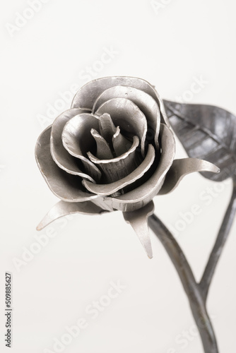 Closeup of a hand forged wrought iron rose