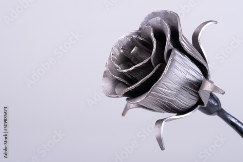 Closeup of a hand forged wrought iron rose