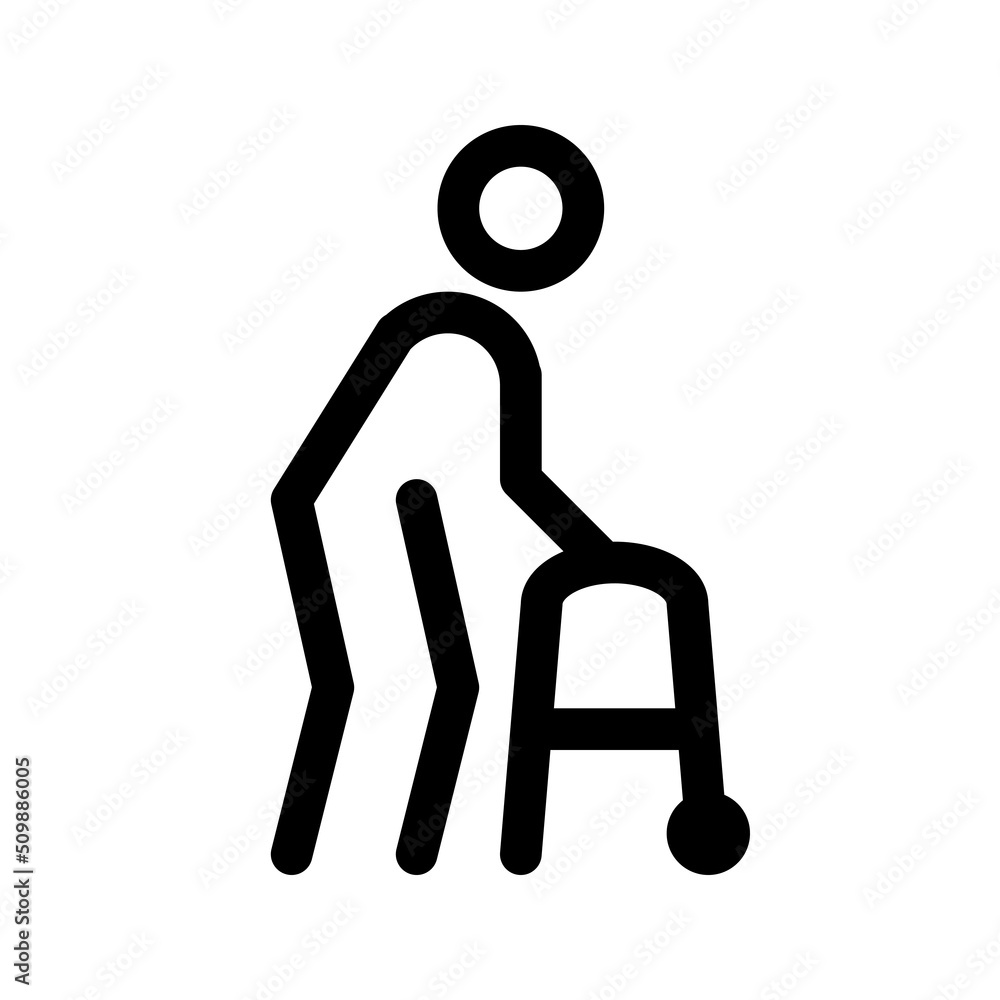 Patient with a walker outline icon. Editable stroke. Vector graphics Patient with a walker outline icon. Editable stroke. Vector graphics