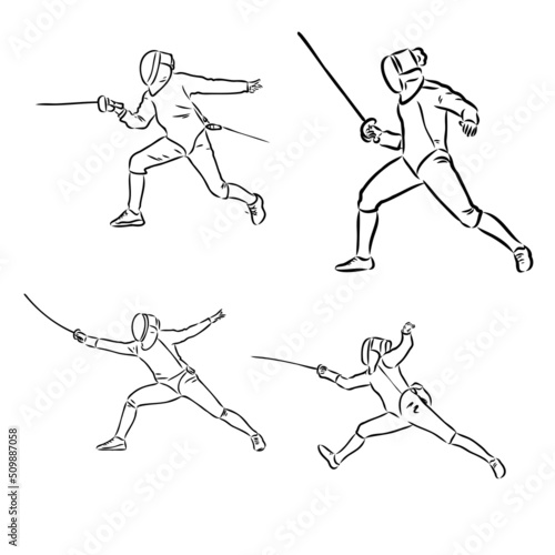 Colored hand sketch fencers. Vector illustration fencing vector