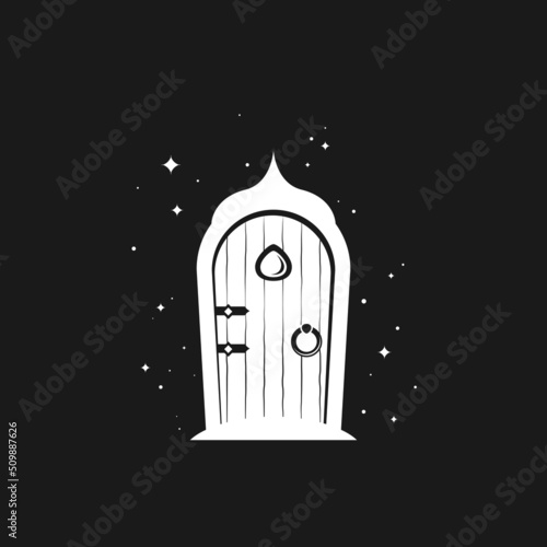 Fantasy magic door line icon. Fairytale dream entry. Enchantment or sorcery symbol