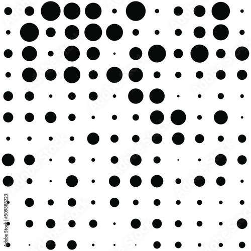 Black polka dots random pattern background. Abstract halftone. Vector illustration. 