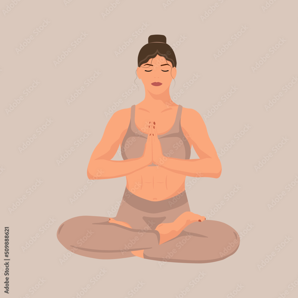 Lotus pose/assan illustration of a woman doing yoga. 
