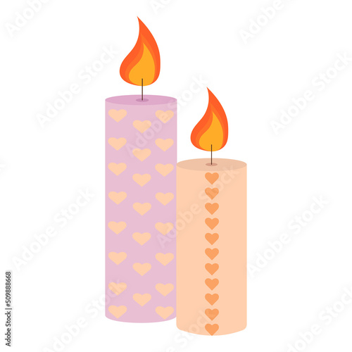 Burning cute wax and paraffin scented candles. Candles decor for home and comfort, holiday