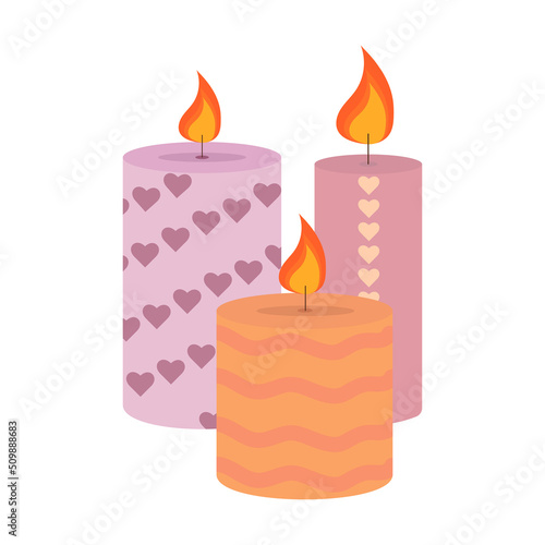 Burning cute wax and paraffin scented candles. Candles decor for home and comfort, holiday