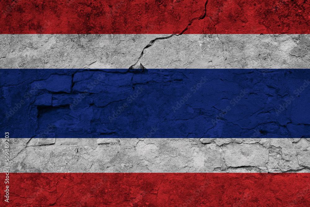 Patriotic cracked wall background in colors of national flag. Thailand