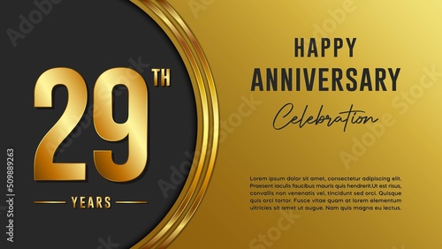 29th anniversary logo with gold color for booklets, leaflets, magazines, brochure posters, banners, web, invitations or greeting cards. Vector illustration.