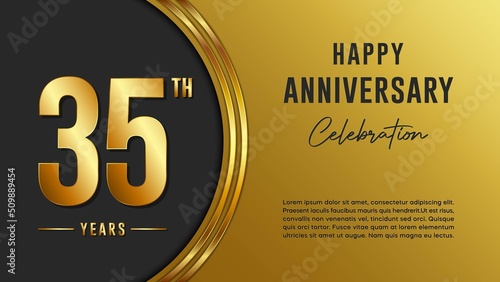 35th anniversary logo with gold color for booklets, leaflets, magazines, brochure posters, banners, web, invitations or greeting cards. Vector illustration.