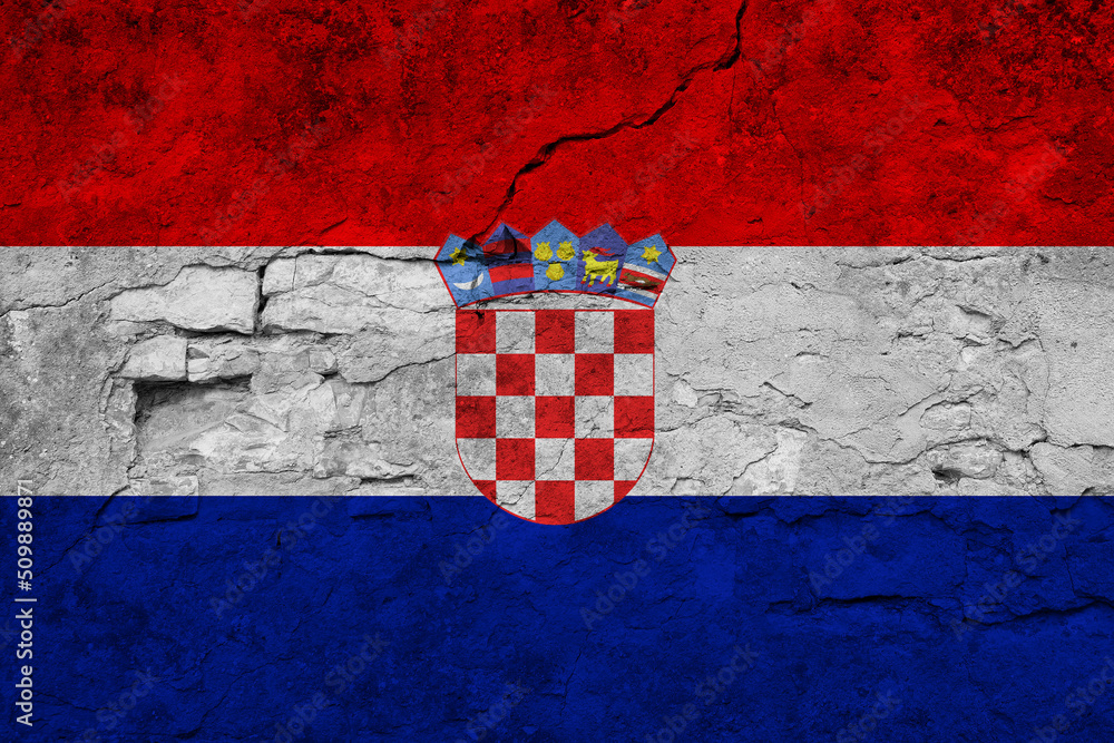 Patriotic cracked wall background in colors of national flag. Croatia