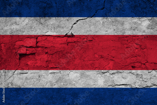 Patriotic cracked wall background in colors of national flag. Costa Rica