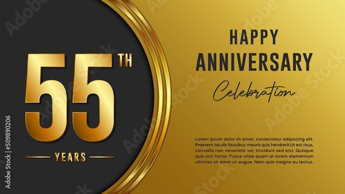 55th anniversary logo with gold color for booklets, leaflets, magazines, brochure posters, banners, web, invitations or greeting cards. Vector illustration.