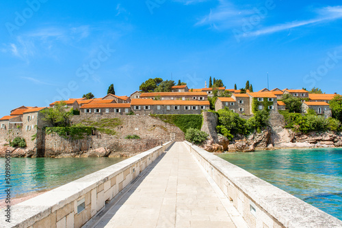 Beautiful  summer landscape of the Adriatic coast in The Budva Riviera with a view of the Sveti Stefan