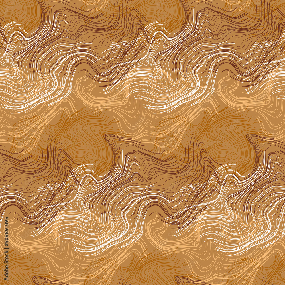 Gold liquid seamless pattern. Abstract fluid backdrop, metal, hair, bright shining texture