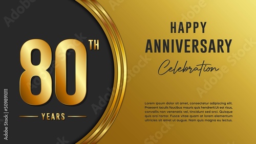 80th anniversary logo with gold color for booklets, leaflets, magazines, brochure posters, banners, web, invitations or greeting cards. Vector illustration. photo