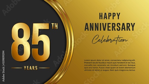 85th anniversary logo with gold color for booklets, leaflets, magazines, brochure posters, banners, web, invitations or greeting cards. Vector illustration.